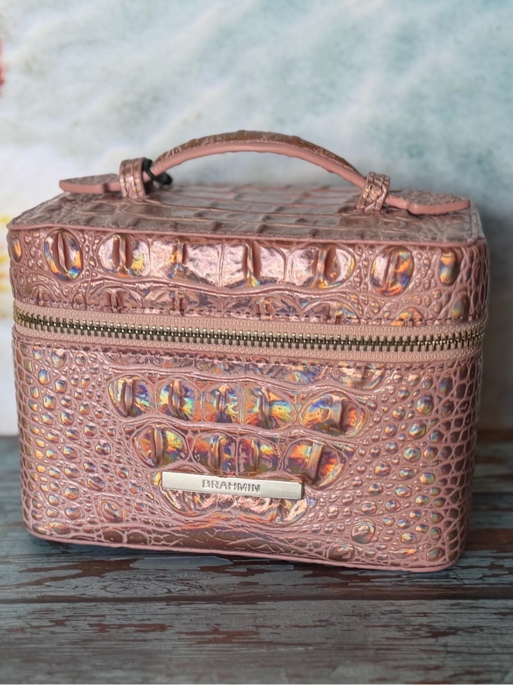Brahmin Small Charmaine ROSE  Gold Melbourne Leather Makeup Jewelry NWT FIRM $